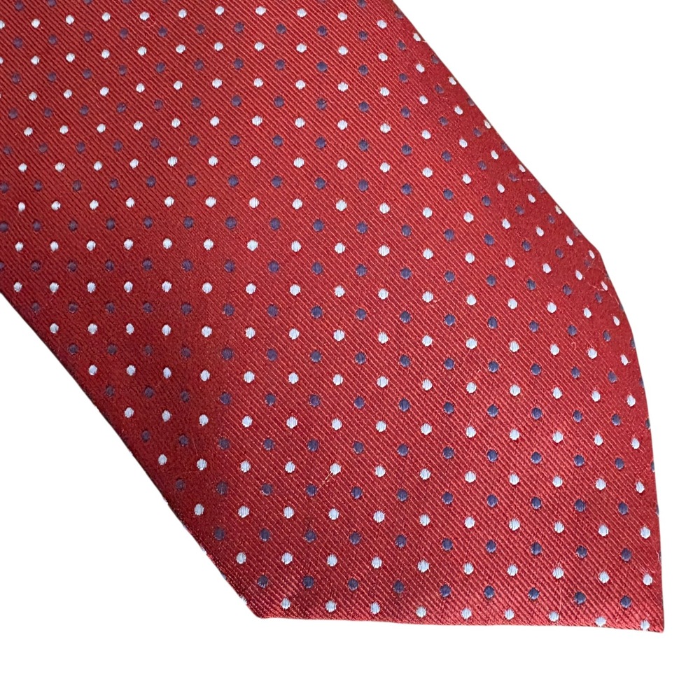 Chaps 100% Silk Tie Burgundy Red Polka Dot Pattern‎ Handmade Men's Necktie
